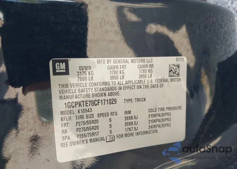 2012 Chevrolet Silverado 1500 Ltz z USA, uszkodzony, nr VIN 1GCPKTE78CF171029